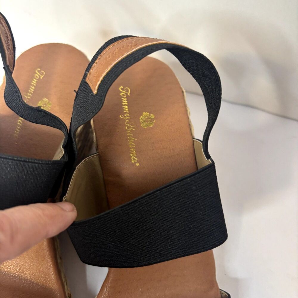 Tommy Bahama Espadrille Wedge Sandals Black Elastic Strap Womens 9.5M - Picture 5 of 8